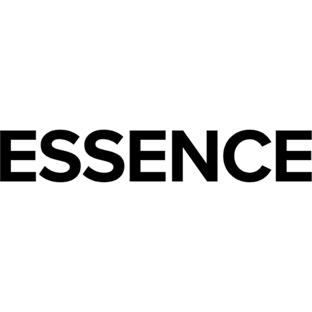 Black and white Essence logo.