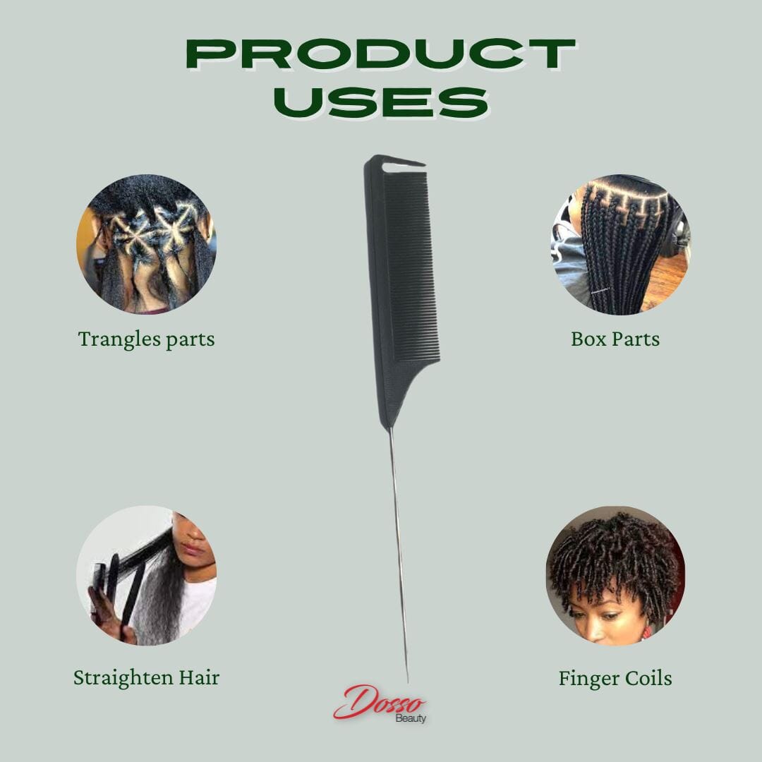 Dosso Beauty Carbon Fiber Rat Tail Comb with Metal End Product Uses