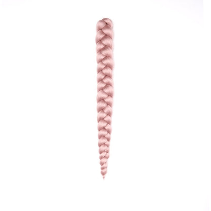 A length of braided hair in a rose gold color on a white field.