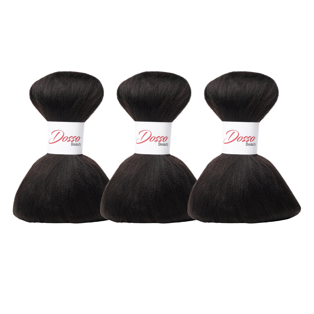 Three bundles of Off-Black (2) braiding hair extensions with a white paper band labeled 'Dosso Beauty' in red and black text, set against a clean white background.