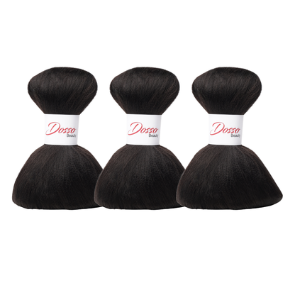 Three bundles of Off-Black (2) braiding hair extensions with a white paper band labeled 'Dosso Beauty' in red and black text, set against a clean white background.
