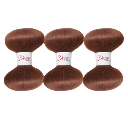 Three bundles of Auburn (30) braiding hair extensions with a white paper band labeled 'Dosso Beauty' in red and black text, set against a clean white background.