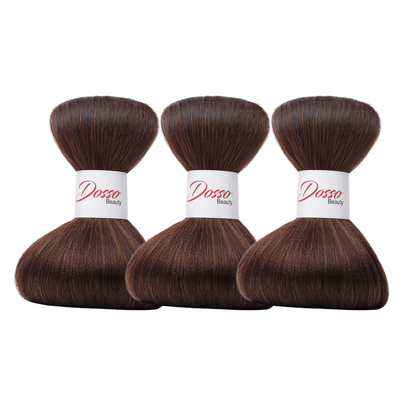 Three bundles of Ombre Chocolate to Honey Blonde (33/27) braiding hair extensions with a white paper band labeled 'Dosso Beauty' in red and black text, set against a clean white background.