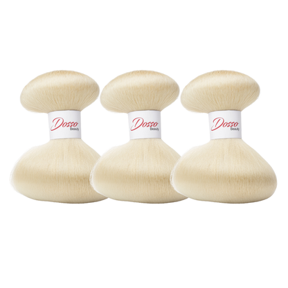Three bundles of Platinum (613) braiding hair extensions with a white paper band labeled 'Dosso Beauty' in red and black text, set against a clean white background.