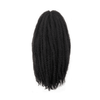 A bundle of long black hair extensions in a kinky texture.