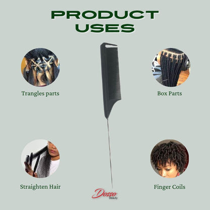 Dosso Beauty Carbon Fiber Rat Tail Comb with Metal End Product Uses