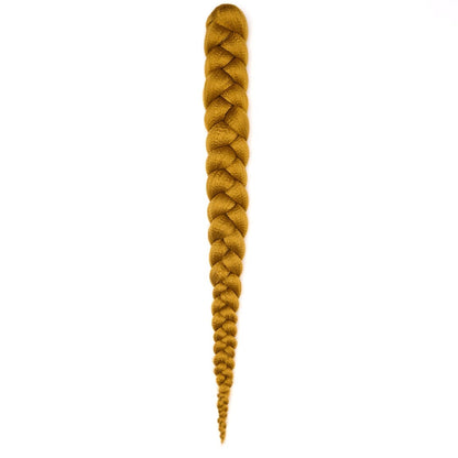 A length of braided hair in a golden brown on a white field.
