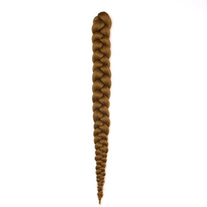 A length of braided hair in a chestnut color on a white field.