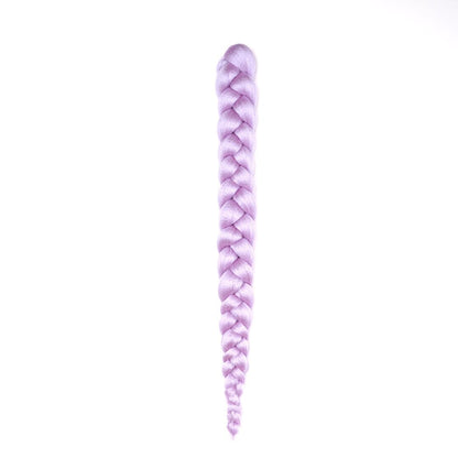 A length of braided hair in a lavender color on a white field.
